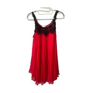 Vintage Flora Nikrooz Red Slip Flowy Dress with Black Lace